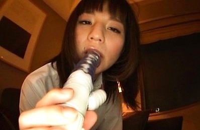 hitomi Asian doll in school uniform sucks vibrator so erotically